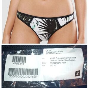 ASOS Photographic Palm Print Hipster Bikini Bottom Black White Green Sz 12 NEW